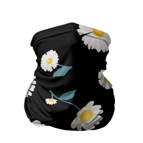 Бандана-труба 3D с принтом Ромашки в Новосибирске, 100% полиэстер, ткань с особыми свойствами — Activecool | плотность 150‒180 г/м2; хорошо тянется, но сохраняет форму | белый | для девушек | желтый | летний принт | листочки цветов | ромашка | ромашки | цветочки | цветы | черный фон