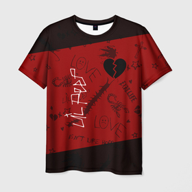 Мужская футболка 3D с принтом LIL PEEP   ЛИЛ ПИП в Петрозаводске, 100% полиэфир | прямой крой, круглый вырез горловины, длина до линии бедер | beautiful | daddy | heart | life | lil | lilpeep | music | peep | rap | rapper | rip | tattoo | лил | лилпип | литл | лого | музыка | папочка | пип | рип | рожица | рэп | рэпер | рэперы | сердечко | сердце | символ | тату | татуировки