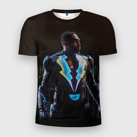 Мужская футболка 3D спортивная с принтом Black Lightning в Санкт-Петербурге, 100% полиэстер с улучшенными характеристиками | приталенный силуэт, круглая горловина, широкие плечи, сужается к линии бедра | black lightning | jefferson pierce | vdzabma | джефферсон пирс | черная молния