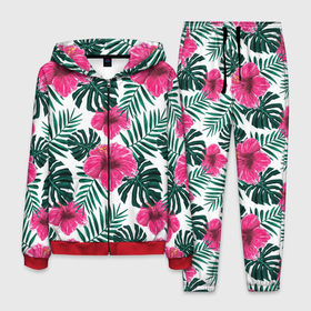 Мужской костюм 3D с принтом Гавайский гибискус в Белгороде, 100% полиэстер | Манжеты и пояс оформлены тканевой резинкой, двухслойный капюшон со шнурком для регулировки, карманы спереди | flower | hawaii | hibiscus | palms | summer | sun | ботаника | гаваи | гавайи | гавайка | гавайская | гибискус | красочная | летняя | лето | листья | отдых | отпуск | пальма | пальмы | пляж | растения | символ
