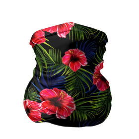 Бандана-труба 3D с принтом Тропические цветы и листья в Петрозаводске, 100% полиэстер, ткань с особыми свойствами — Activecool | плотность 150‒180 г/м2; хорошо тянется, но сохраняет форму | flower | flowers | palms | summer | sun | tropical | ботаника | гавайи hawaii | гавайка | гавайская | красочная | летняя | лето | листья | отдых | отпуск | пальма | пальмы | пляж | растения | символ | тропики | тропические