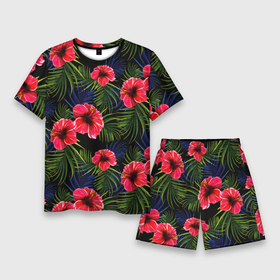 Мужской костюм с шортами 3D с принтом Тропические цветы и листья в Тюмени,  |  | flower | flowers | palms | summer | sun | tropical | ботаника | гавайи hawaii | гавайка | гавайская | красочная | летняя | лето | листья | отдых | отпуск | пальма | пальмы | пляж | растения | символ | тропики | тропические