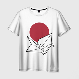 Мужская футболка 3D с принтом Бумажный журавль (Z) в Курске, 100% полиэфир | прямой крой, круглый вырез горловины, длина до линии бедер | japan | асихара но накацукуни | бумажный журавль | государство япония | журавль | ниппон | нихон | ооясимагуни | оригами | сложенная бумага | страна восходящего солнца | традиции | традиция | япония