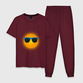 Мужская пижама хлопок с принтом Солнышко в очках в Екатеринбурге, 100% хлопок | брюки и футболка прямого кроя, без карманов, на брюках мягкая резинка на поясе и по низу штанин
 | exclusive merch | жара | зной | каникулы | лето | отпуск | очки | солнце