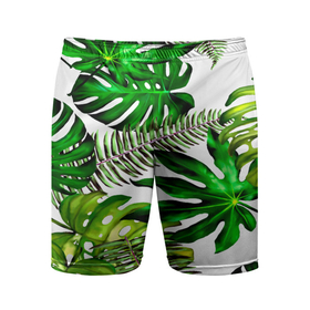 Мужские шорты спортивные с принтом ГАВАЙСКИЕ ЛИСТЬЯ ,  |  | summer | tropic | жара | летний | лето | отдых | пальмы | природа | текстура | тропикано | тропики
