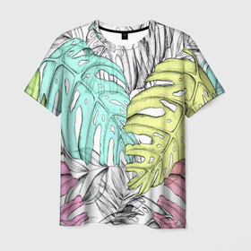 Мужская футболка 3D с принтом ТЕКСТУРА ТРОПИКИ в Кировске, 100% полиэфир | прямой крой, круглый вырез горловины, длина до линии бедер | summer | tropic | жара | летний | лето | отдых | пальмы | природа | текстура | тропикано | тропики