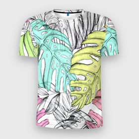 Мужская футболка 3D Slim с принтом ТЕКСТУРА ТРОПИКИ в Новосибирске, 100% полиэстер с улучшенными характеристиками | приталенный силуэт, круглая горловина, широкие плечи, сужается к линии бедра | Тематика изображения на принте: summer | tropic | жара | летний | лето | отдых | пальмы | природа | текстура | тропикано | тропики