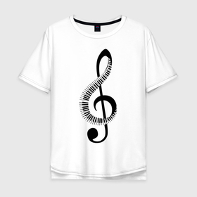 Мужская футболка хлопок Oversize с принтом Скрипичный ключ и клавиши в Кировске, 100% хлопок | свободный крой, круглый ворот, “спинка” длиннее передней части | арт | звук | клавиши | музыка | музыкант | ноты | символ | скрипичный ключ | схема | фортепиано