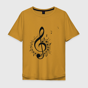Мужская футболка хлопок Oversize с принтом Скрипичный ключ ноты по кругу  в Новосибирске, 100% хлопок | свободный крой, круглый ворот, “спинка” длиннее передней части | арт | звук | клавиши | музыка | музыкант | нотный стан | ноты | по кругу | символ | скрипичный ключ | схема | фортепиано