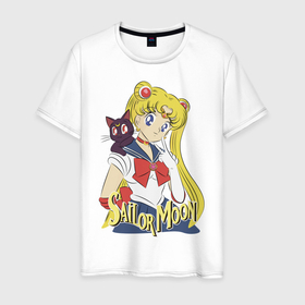 Мужская футболка хлопок с принтом Sailor Moon & Luna , 100% хлопок | прямой крой, круглый вырез горловины, длина до линии бедер, слегка спущенное плечо. | cat | girl | kitty | luna | moon | sailor moon | sailormoon | девочка | кот | котик | котэ | кошка | луна | мультяшка | сейлормун | сэйлор мун
