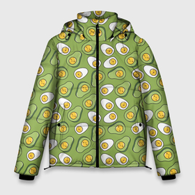Мужская зимняя куртка 3D с принтом Avocado and Eggs в Новосибирске, верх — 100% полиэстер; подкладка — 100% полиэстер; утеплитель — 100% полиэстер | длина ниже бедра, свободный силуэт Оверсайз. Есть воротник-стойка, отстегивающийся капюшон и ветрозащитная планка. 

Боковые карманы с листочкой на кнопках и внутренний карман на молнии. | avo | avocado | avoegg | egg | eggs | авокадо | яйца