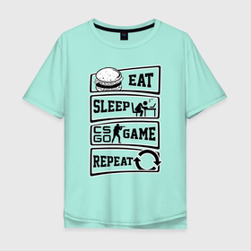 Мужская футболка хлопок Oversize с принтом Eat Sleep CS GO repeat в Новосибирске, 100% хлопок | свободный крой, круглый ворот, “спинка” длиннее передней части | Тематика изображения на принте: counter strike global | cs go | eat | game | sleep | контра | кс | кс го