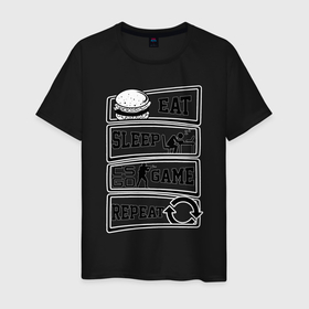 Мужская футболка хлопок с принтом Eat Sleep CS GO repeat в Тюмени, 100% хлопок | прямой крой, круглый вырез горловины, длина до линии бедер, слегка спущенное плечо. | counter strike global | cs go | eat | game | sleep | контра | кс | кс го