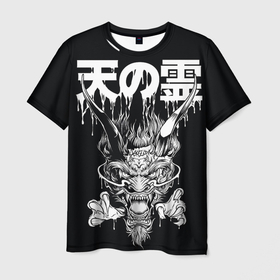 Мужская футболка 3D с принтом Devil в Белгороде, 100% полиэфир | прямой крой, круглый вырез горловины, длина до линии бедер | Тематика изображения на принте: демон | дракон | дьявол | иероглиф | иероглифы | япония
