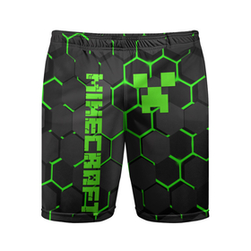 Мужские шорты спортивные с принтом MINECRAFT  CREEPER ,  |  | block | creeper | cube | minecraft | pixel | блок | геометрия | крафт | крипер | кубики | майнкрафт | пиксели