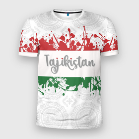 Мужская футболка 3D спортивная с принтом Таджикистан , 100% полиэстер с улучшенными характеристиками | приталенный силуэт, круглая горловина, широкие плечи, сужается к линии бедра | asia | blots | drops | flag | paint | republic of tajikistan | splashes | state | азия | брызги | государство | капли | кляксы | краска | республика | таджикистан | флаг