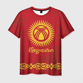 Мужская футболка 3D с принтом Киргизия в Петрозаводске, 100% полиэфир | прямой крой, круглый вырез горловины, длина до линии бедер | asia | coat of arms | kyrgyz republics | kyrgyzstan | ornament | state | азия | герб | государство | киргизия | киргизская республика | кыргыз республикасы | кыргызстан | орнамент