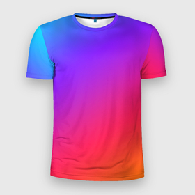 Мужская футболка 3D Slim с принтом Градиент в Кировске, 100% полиэстер с улучшенными характеристиками | приталенный силуэт, круглая горловина, широкие плечи, сужается к линии бедра | Тематика изображения на принте: градиент | оранжевый | розовый | синий | фиолетовый