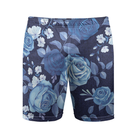 Мужские шорты спортивные с принтом Джинса Розы в Новосибирске,  |  | denim | flowers | jeans | rose | деним | джинса | джинсовый | джинсы | розы | ткань | цветы