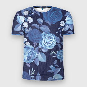Мужская футболка 3D Slim с принтом Джинса Розы в Курске, 100% полиэстер с улучшенными характеристиками | приталенный силуэт, круглая горловина, широкие плечи, сужается к линии бедра | denim | flowers | jeans | rose | деним | джинса | джинсовый | джинсы | розы | ткань | цветы