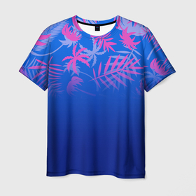 Мужская футболка 3D с принтом ТРОПИКИ. в Белгороде, 100% полиэфир | прямой крой, круглый вырез горловины, длина до линии бедер | 2020 | summer | tropical | лето | лето2020 | листья | пальмы | тропические пальмы