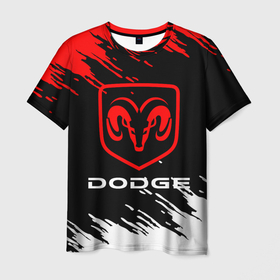Мужская футболка 3D с принтом DODGE. в Кировске, 100% полиэфир | прямой крой, круглый вырез горловины, длина до линии бедер | 2020 | auto | dodge | sport | авто | автомобиль | автомобильные | бренд | додж | марка | машины | спорт
