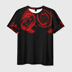 Мужская футболка 3D с принтом Готика в Курске, 100% полиэфир | прямой крой, круглый вырез горловины, длина до линии бедер | black | flowers | red | rose | rozario | vampire | алые | бутоны | вампир | винтаж | готический | красныерозы | кровь | лепестки | летний | лето | ночь | природа | растения | роза | розочка | розы | рок | темный | узор