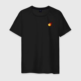 Мужская футболка хлопок с принтом Метеорит на груди 2D 8 бит в Петрозаводске, 100% хлопок | прямой крой, круглый вырез горловины, длина до линии бедер, слегка спущенное плечо. | 2d | горящий шар | игры. 8 бит. | метеорит | пиксель