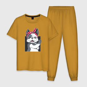 Мужская пижама хлопок с принтом We Can Do It Бульдог в Новосибирске, 100% хлопок | брюки и футболка прямого кроя, без карманов, на брюках мягкая резинка на поясе и по низу штанин
 | Тематика изображения на принте: bulldog | feminism | we can do it | бульдог | бульдожка | девушка | женщина | мы сможем | на плакат | пародия | плакат | порода | права | права женщин | равноправие | самка | улыбается | феминизм | феминистка