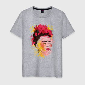Мужская футболка хлопок с принтом Фрида Кало в Екатеринбурге, 100% хлопок | прямой крой, круглый вырез горловины, длина до линии бедер, слегка спущенное плечо. | Тематика изображения на принте: frida kahlo | splash | splashes | автопортрет | брызги | буйство | живопись | искусство | калло | кало | картина | краски | красок | красочная | красочный | летняя | лето | мексика | мексиканка | портрет | сочная