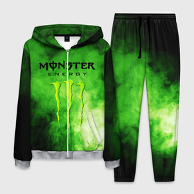 Мужской костюм 3D с принтом MONSTER ENERGY , 100% полиэстер | Манжеты и пояс оформлены тканевой резинкой, двухслойный капюшон со шнурком для регулировки, карманы спереди | brend | green | monster energy | андреналин | бренд | зеленый | логотип | монстр | напиток | энергетик | энергия