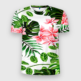 Мужская футболка 3D Slim с принтом ЛЕТО ТЕКСТУРА в Кировске, 100% полиэстер с улучшенными характеристиками | приталенный силуэт, круглая горловина, широкие плечи, сужается к линии бедра | summer | tropic | жара | летний | лето | отдых | пальмы | природа | текстура | тропикано | тропики