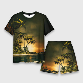 Мужской костюм с шортами 3D с принтом РАЙСКИЙ ОСТРОВ в Курске,  |  | summer | tropic | жара | летний | лето | отдых | пальмы | природа | текстура | тропикано | тропики