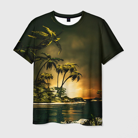 Мужская футболка 3D с принтом РАЙСКИЙ ОСТРОВ в Санкт-Петербурге, 100% полиэфир | прямой крой, круглый вырез горловины, длина до линии бедер | summer | tropic | жара | летний | лето | отдых | пальмы | природа | текстура | тропикано | тропики