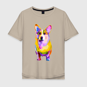 Мужская футболка хлопок Oversize с принтом Радужный корги в Курске, 100% хлопок | свободный крой, круглый ворот, “спинка” длиннее передней части | корги | корги лапа | милый корги | радуга | радужная собака | радужный корги | разноцветный корги | собака | цветной корги