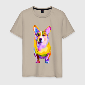 Мужская футболка хлопок с принтом Радужный корги в Санкт-Петербурге, 100% хлопок | прямой крой, круглый вырез горловины, длина до линии бедер, слегка спущенное плечо. | корги | корги лапа | милый корги | радуга | радужная собака | радужный корги | разноцветный корги | собака | цветной корги