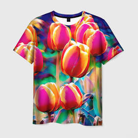 Мужская футболка 3D с принтом Тюльпаны , 100% полиэфир | прямой крой, круглый вырез горловины, длина до линии бедер | exclusive merch | аромат | голландия | каникулы | лето | отпуск | популярные | растения | тренды | тюльпаны | цветы