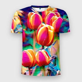 Мужская футболка 3D Slim с принтом Тюльпаны в Курске, 100% полиэстер с улучшенными характеристиками | приталенный силуэт, круглая горловина, широкие плечи, сужается к линии бедра | exclusive merch | аромат | голландия | каникулы | лето | отпуск | популярные | растения | тренды | тюльпаны | цветы