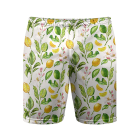 Мужские шорты спортивные с принтом Летний узор лимон ветки листья ,  |  | ботаника | ветки | кислый | летний | лимонад | лимончики | лимоны | листья | паттерн | узор | цветы | цитрусовые