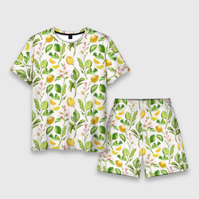 Мужской костюм с шортами 3D с принтом Летний узор лимон ветки листья в Екатеринбурге,  |  | ботаника | ветки | кислый | летний | лимонад | лимончики | лимоны | листья | паттерн | узор | цветы | цитрусовые