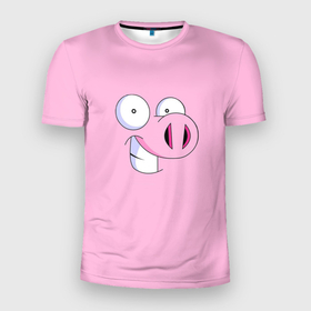 Мужская футболка 3D Slim с принтом Cвинья в Санкт-Петербурге, 100% полиэстер с улучшенными характеристиками | приталенный силуэт, круглая горловина, широкие плечи, сужается к линии бедра | Тематика изображения на принте: свинья | улыбка