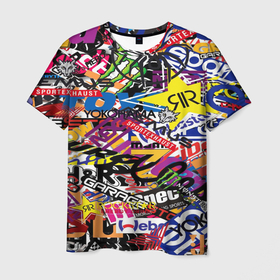 Мужская футболка 3D с принтом СТИКЕРБОМБИНГ в Курске, 100% полиэфир | прямой крой, круглый вырез горловины, длина до линии бедер | fashion | sticker bombing | мода | наклейки | стикербомбинг | стикеры | текстура