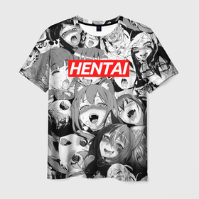 Мужская футболка 3D с принтом Хентай девочки паттерн , 100% полиэфир | прямой крой, круглый вырез горловины, длина до линии бедер | ahegao | kawai | kowai | oppai | otaku | senpai | sugoi | waifu | yandere | ахегао | ковай | отаку | семпай | сенпай | сэмпай | яндере