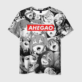 Мужская футболка 3D с принтом Ахегао лица лого в Новосибирске, 100% полиэфир | прямой крой, круглый вырез горловины, длина до линии бедер | ahegao | kawai | kowai | oppai | otaku | senpai | sugoi | waifu | yandere | ахегао | ковай | отаку | семпай | сенпай | сэмпай | яндере