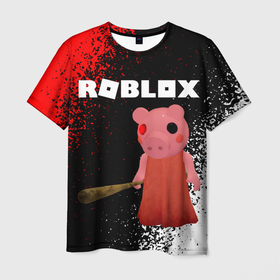 Мужская футболка 3D с принтом Roblox piggy/Свинка Пигги. , 100% полиэфир | прямой крой, круглый вырез горловины, длина до линии бедер | game | gamer | logo | minecraft | piggi | roblox | simulator | игра | конструктор | лого | пигги | свинья | симулятор | строительство | фигура