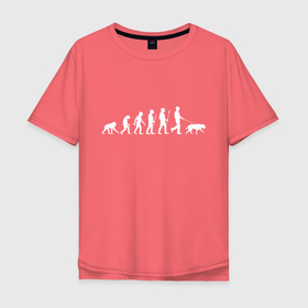 Мужская футболка хлопок Oversize с принтом Эволюция. Лабрадор в Белгороде, 100% хлопок | свободный крой, круглый ворот, “спинка” длиннее передней части | Тематика изображения на принте: homo sapiens | дарвин | лабрадор | люди | неандерталец | пёс | развитие | собака | собачник | эволюция