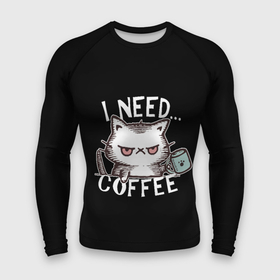 Мужской рашгард 3D с принтом Кофе кот в Курске,  |  | cat | coffee | grumpy | lol | mem | need | кити | котенок | котик | кофе | кофэ | мем | мне | недовольный | нужен | прикол | смешной