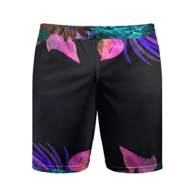 Мужские шорты спортивные с принтом SUMMER NEON ,  |  | summer | tropic | жара | летний | лето | отдых | пальмы | природа | текстура | тропикано | тропики