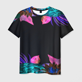 Мужская футболка 3D с принтом SUMMER NEON в Кировске, 100% полиэфир | прямой крой, круглый вырез горловины, длина до линии бедер | summer | tropic | жара | летний | лето | отдых | пальмы | природа | текстура | тропикано | тропики