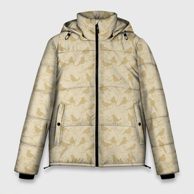 Мужская зимняя куртка 3D с принтом Бежевый принт силуэты птичек в Тюмени, верх — 100% полиэстер; подкладка — 100% полиэстер; утеплитель — 100% полиэстер | длина ниже бедра, свободный силуэт Оверсайз. Есть воротник-стойка, отстегивающийся капюшон и ветрозащитная планка. 

Боковые карманы с листочкой на кнопках и внутренний карман на молнии. | Тематика изображения на принте: бежевый | нейтральный | паттерн | песочный | повседневный | принт | природа | птицы | птички | светлый | силуэты | узор
